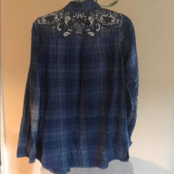 NWOT Free People embellished blue flannel top - Picture 7 of 8